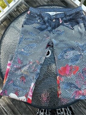 Unity Women's Y2K Floral Print Flare Leg  Denim Jeans